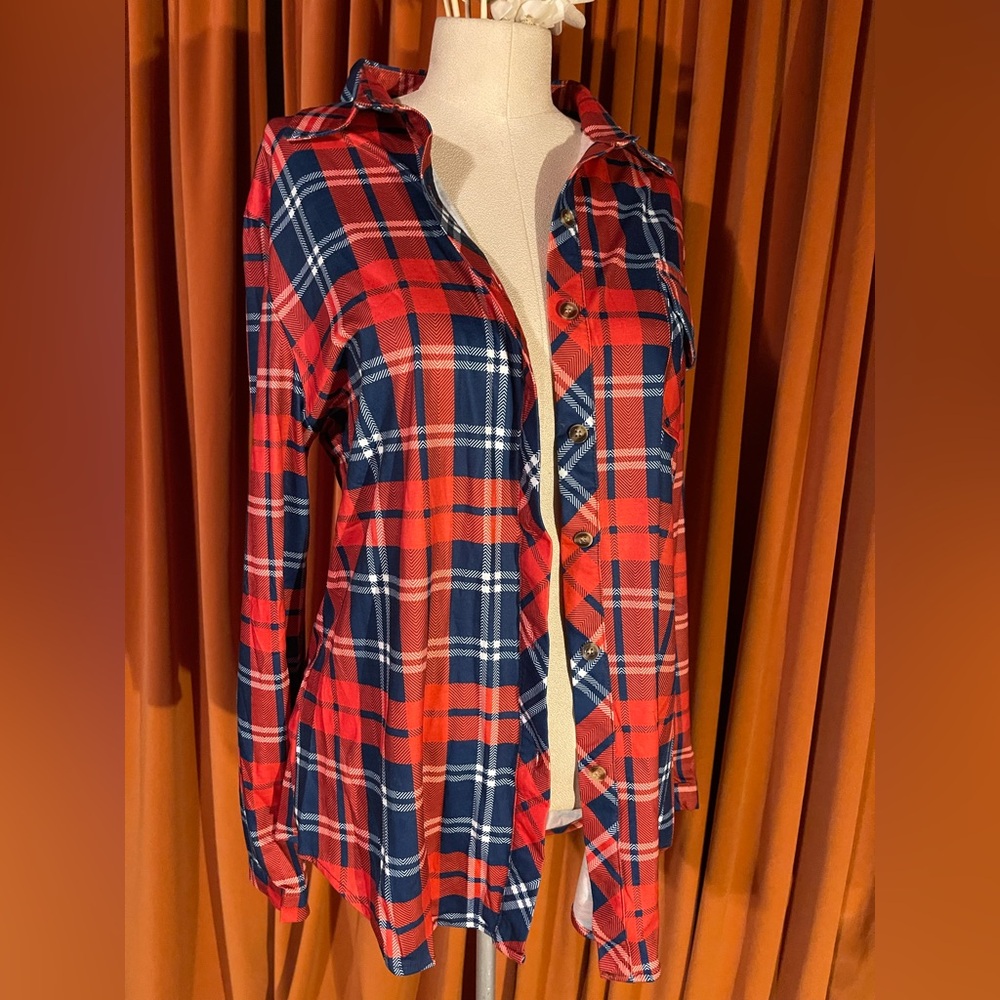 Source Unknown Red and Blue Plaid Button Down Shirt